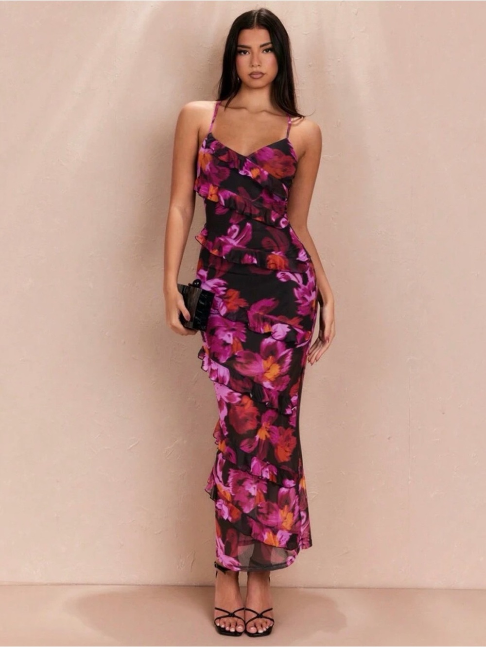 shein floral layered ruffle hem dress